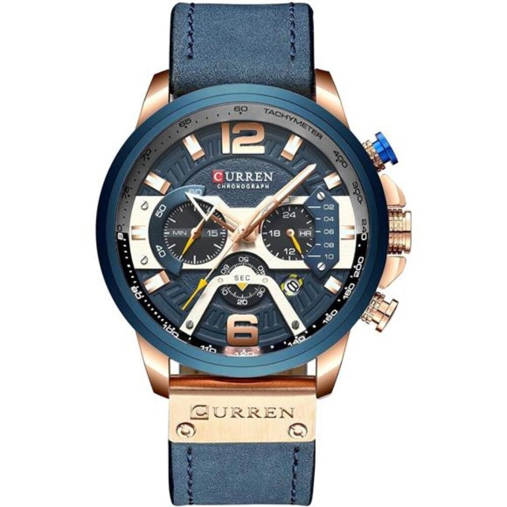 Mens Luxury Watches Business Chronograph Dress Waterproof Leather Strap